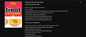 Zomato PVR Movie Voucher Offer