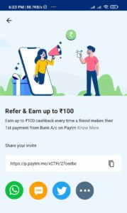 Paytm Refer and Earn Offer