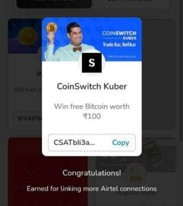 Airtel Thanks CoinSwitch Kuber Coupon Free