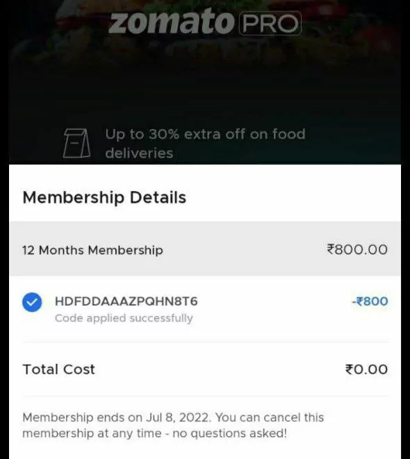 Zomato Pro Activation Code Free
