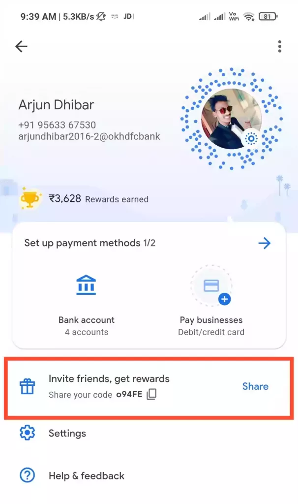 Google pay Referral Code