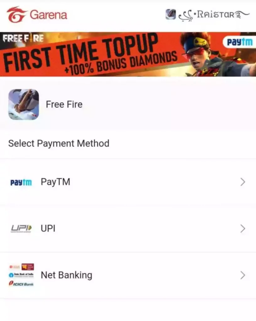 Free Fire First Time Topup
