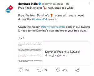 Dominos Free Hits Offer