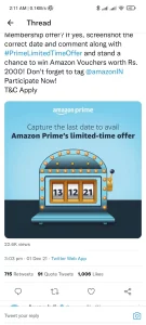 Amazon Prime Limited Time Offer Contest Twitter