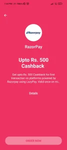 Lazypay RazorPay Cashback Offer