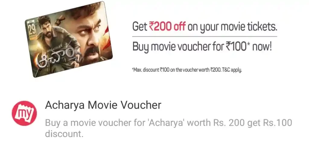 Bookmyshow Acharya Movie Voucher Offer