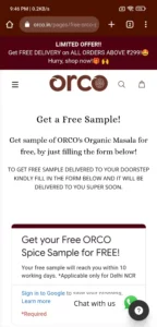 Free Sample Orco Organic Masala