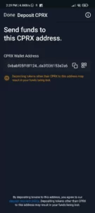 Withdraw CPRX Token from Abra Wallet