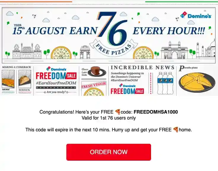 Dominos 76 Free Pizza Coupon Code