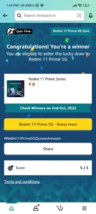 Amazon Redmi 11 Prime 5G Quiz Answers