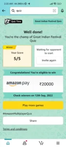 Amazon Great Indian Festival Multiplayer Quiz Answers