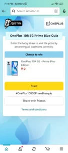 Amazon Oneplus 10R 5G Prime Blue Quiz Answers