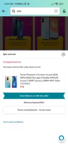Amazon Tecno Mobile Spin And Win