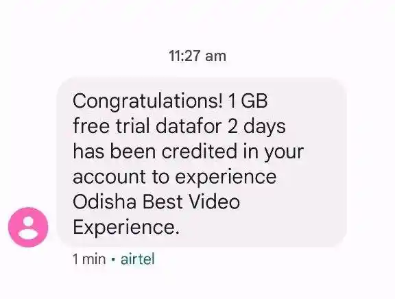 Airtel free 1GB data for Odisha State Users