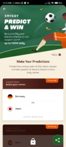 Swiggy Match Day Mania Football Predict And Win Coupons ₹200