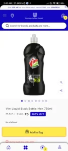 FREE TheUShop Vim Liquid Black Bottle Men 750ml Worth Rs.185