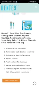 New Free Sample Dente91 Cool Mint Toothpaste