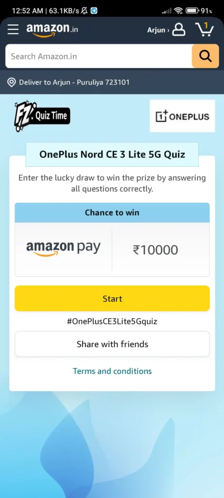 Amazon OnePlus Nord CE 3 Lite 5G Quiz Answers
