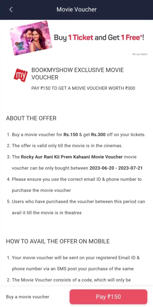 BookMyShow Rocky Aur Rani Kii Prem Kahaani Movie Voucher