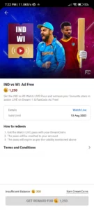 FanCode IND Vs WI Ad Free Pass