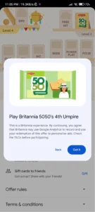 Google Pay Britannia 5050 4th Umpire Offer